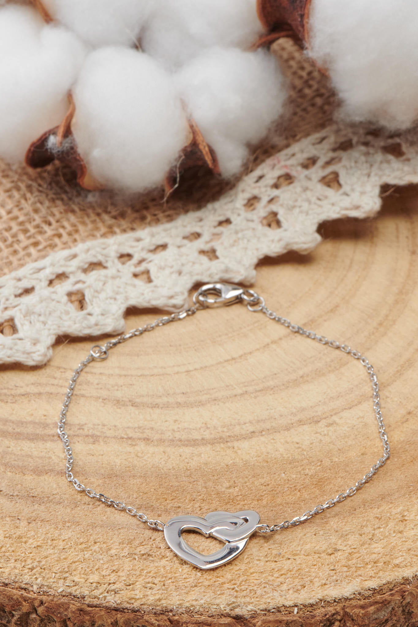 bracelet en argent avec double coeur lisse