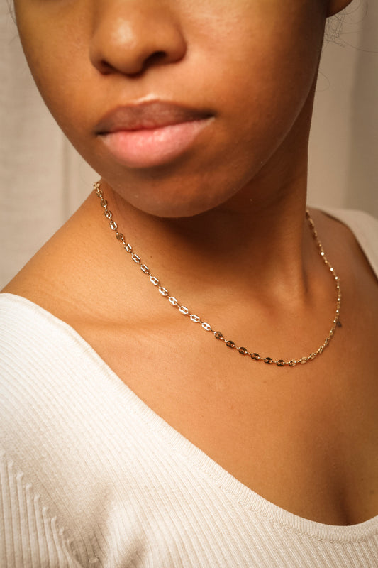 collier plaqué or maille grain de café
