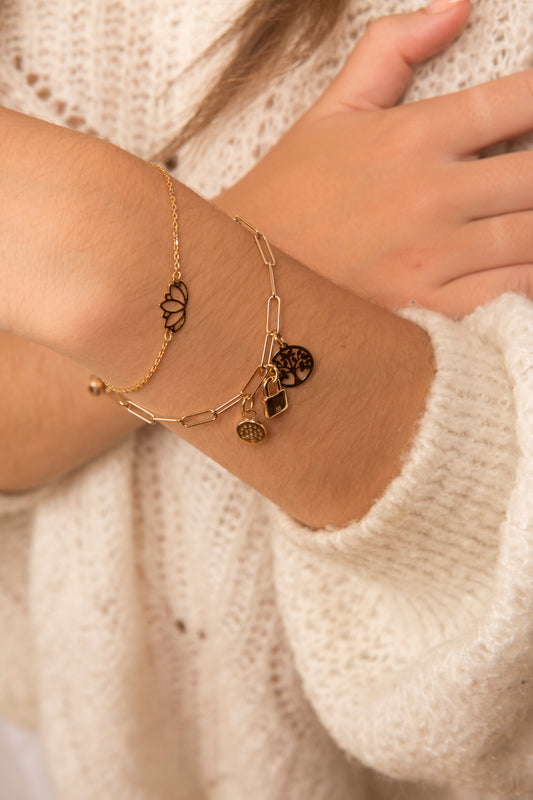 bracelet plaqué or fleur de lotus