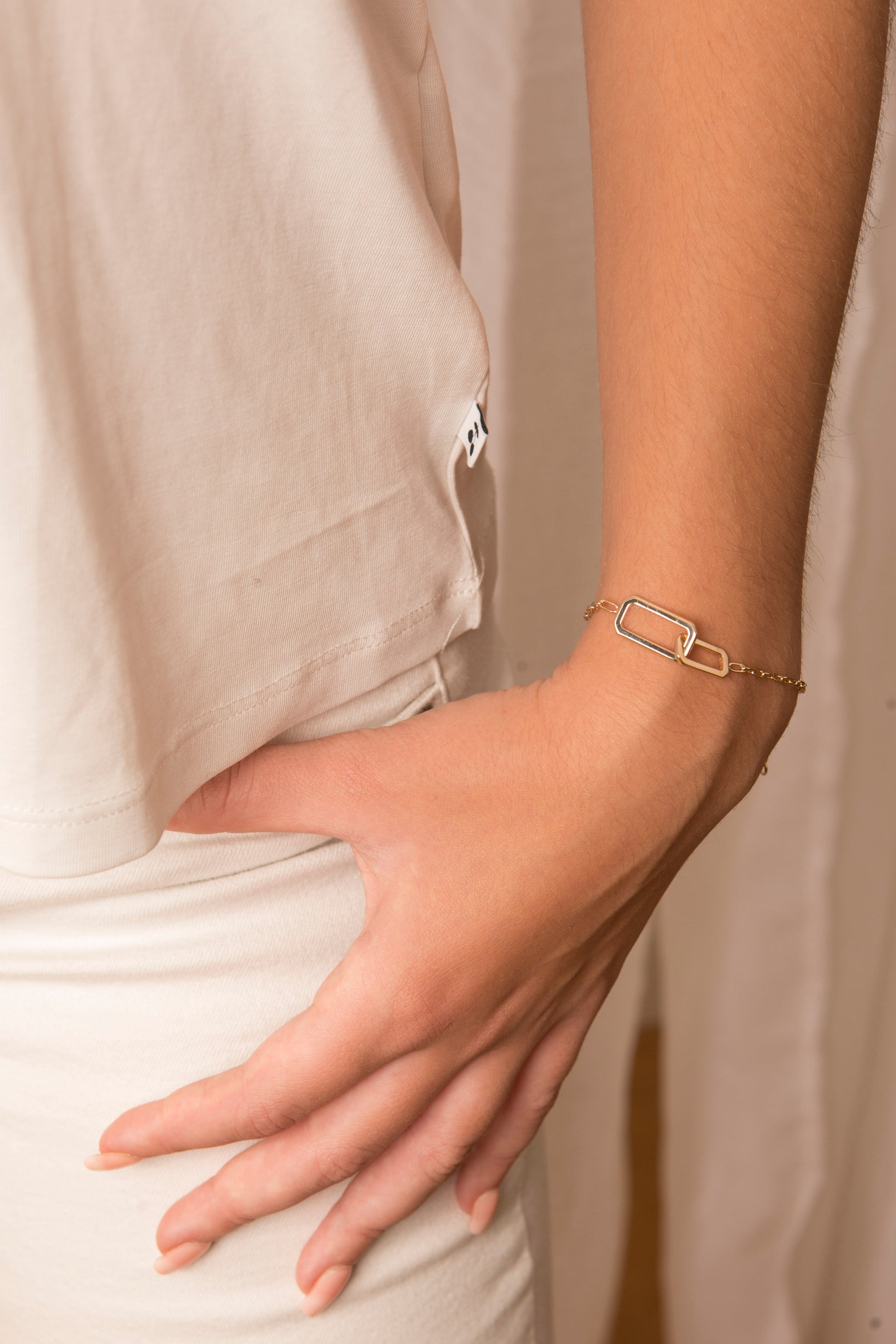 bracelet plaqué or avec 2 mailles rectangulaires