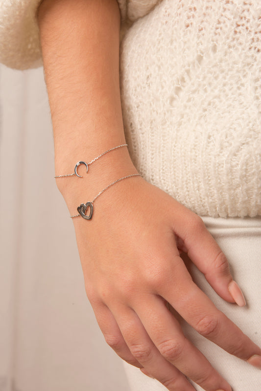 bracelet en argent avec double coeur lisse