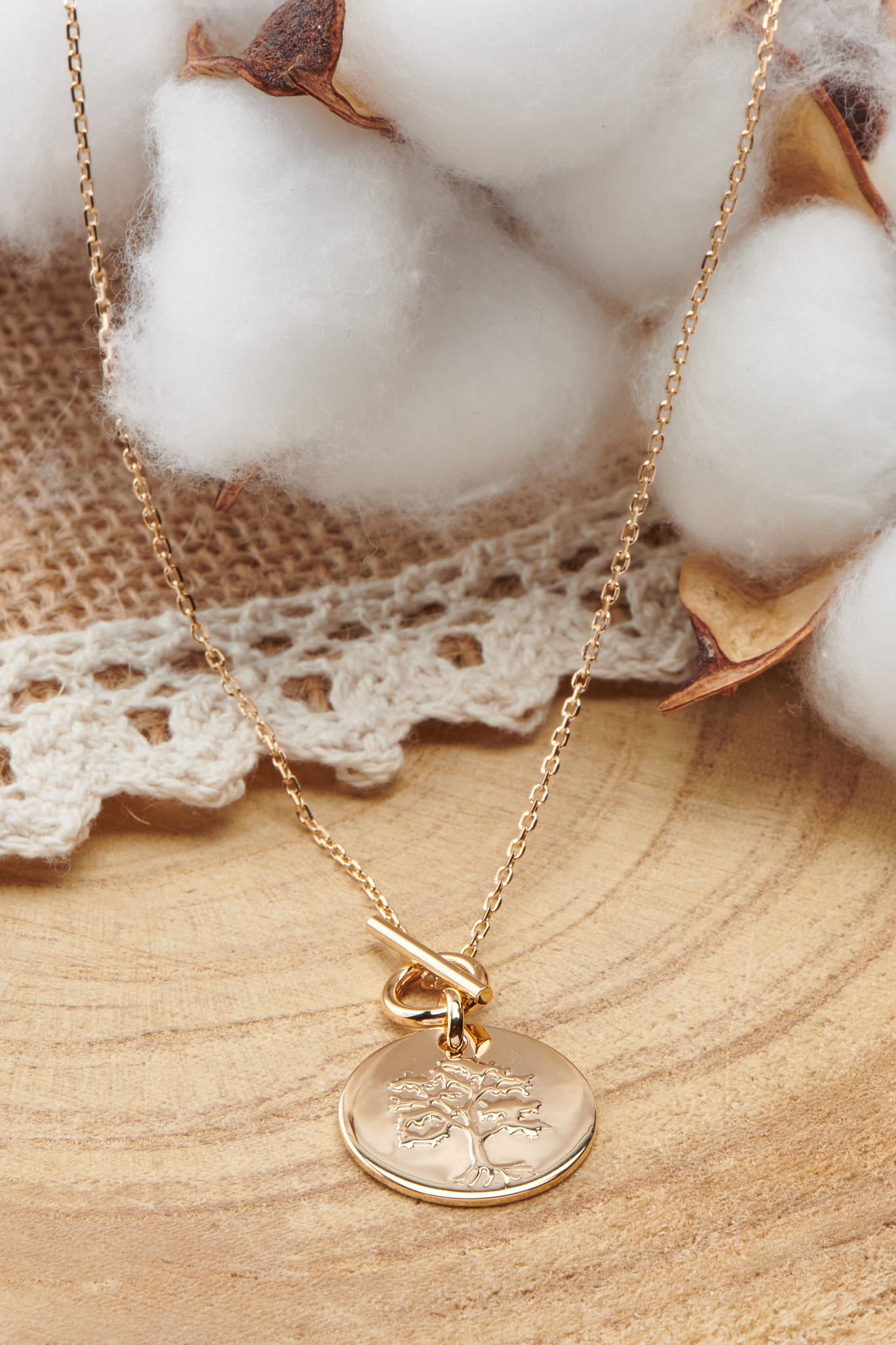 collier plaqué or pendentif arbre