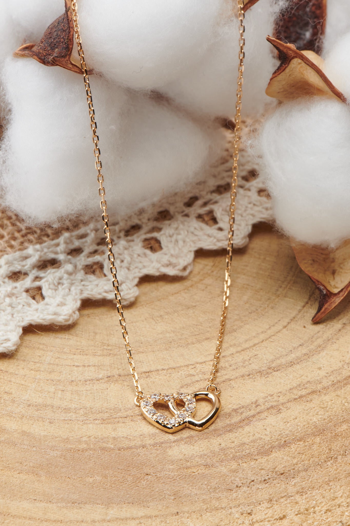collier plaqué or double coeur