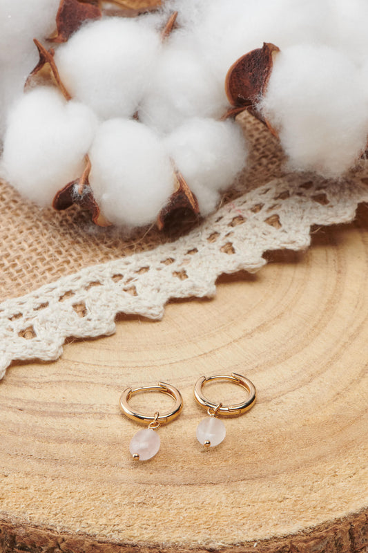 créoles plaqué or avec quartz rose