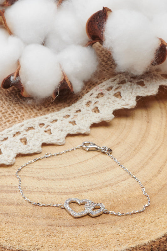 Bracelet en argent motif Double coeur 